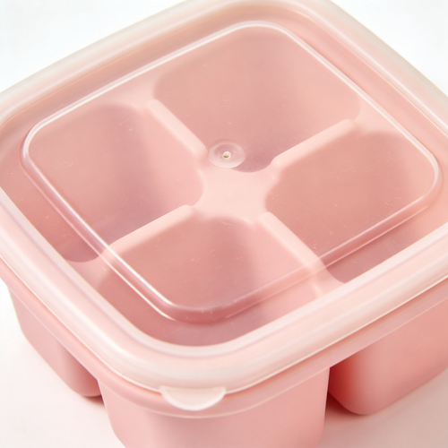 Plain Kitchen Lot de 4 Bacs à Glaçons en Silicone avec Couvercle, Moules à Glaçons Carrés Faciles à Démouler, Certifiés LFGB et Sans BPA (1 Vert + 1 Bleu + 1 Rose + 1 Jaune