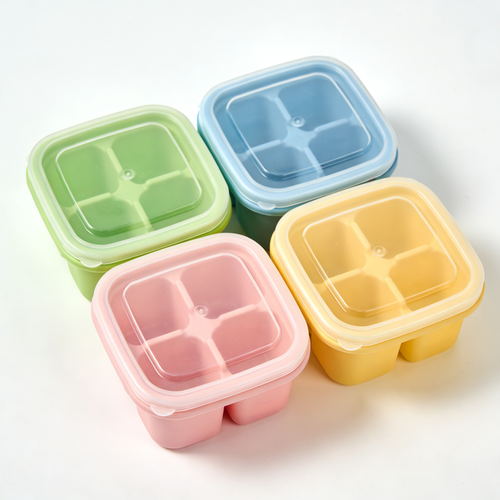 Plain Kitchen Lot de 4 Bacs à Glaçons en Silicone avec Couvercle, Moules à Glaçons Carrés Faciles à Démouler, Certifiés LFGB et Sans BPA (1 Vert + 1 Bleu + 1 Rose + 1 Jaune